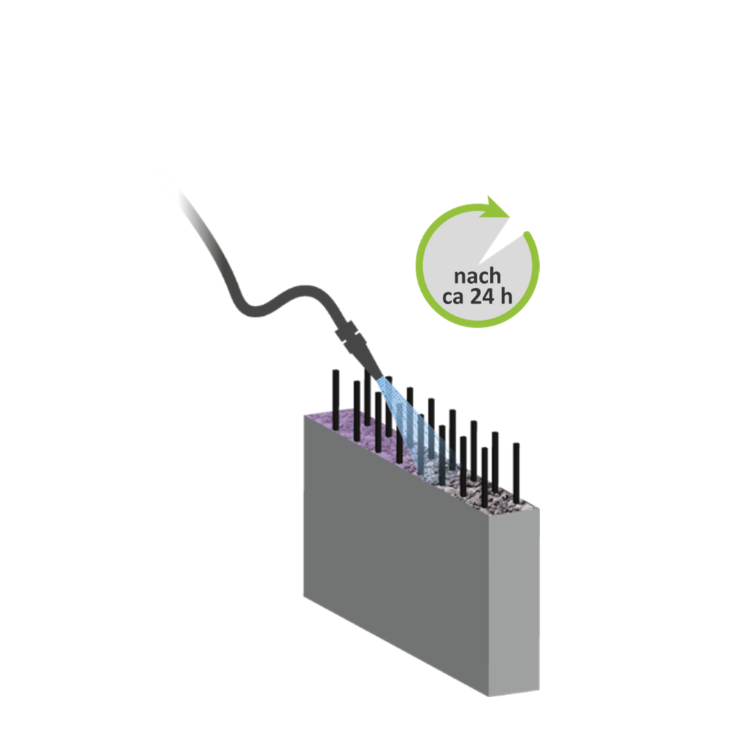 Auswaschen der Arbeitsfuge nach ca. 24 Std. 
