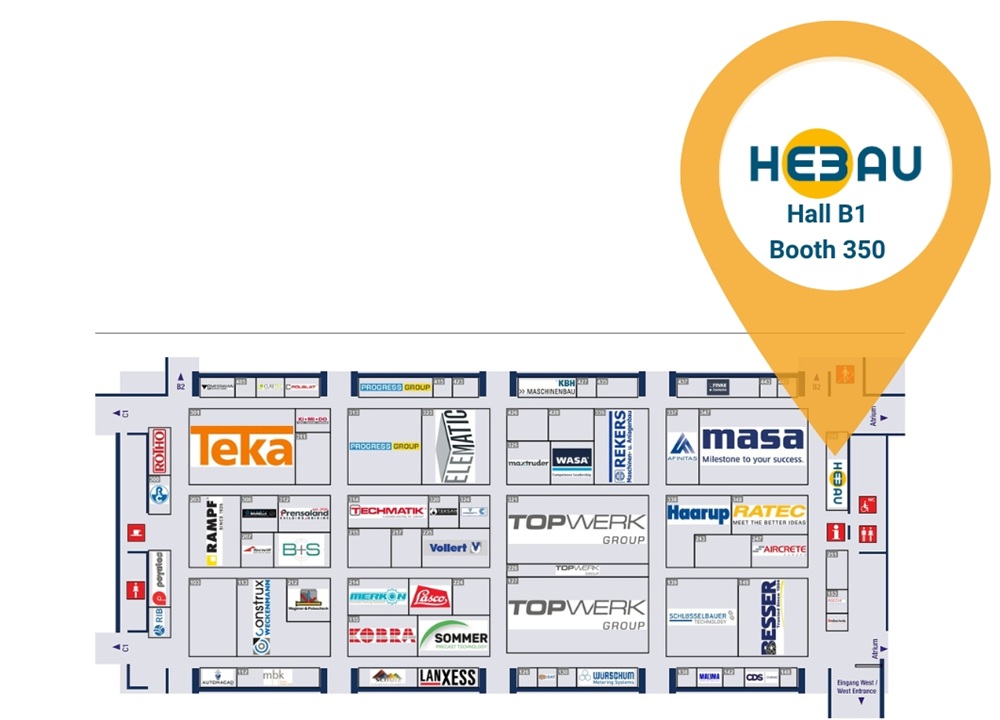 Bauma 2025 - Hall Map with HEBAU location: Hall B1 Booth 350