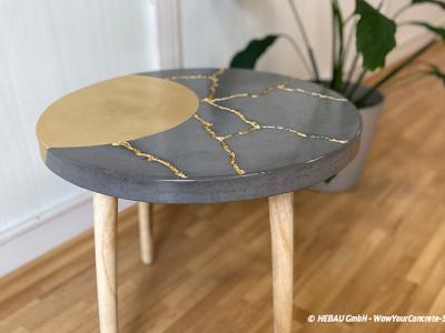concrete table with gold highlights